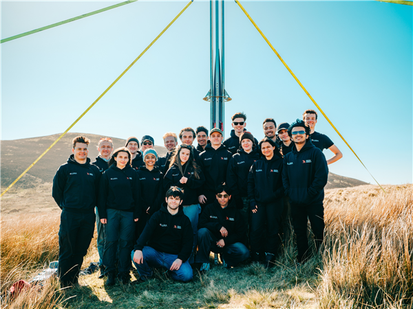 The team just before the second test launch in Scotland.