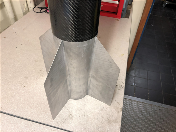 The completed fincan-aft tube assembly.