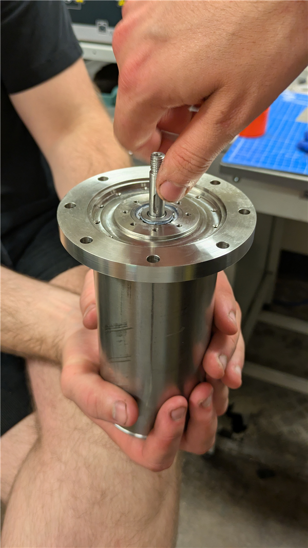 The assembled motor, with volute casing, inducer and impeller removed.